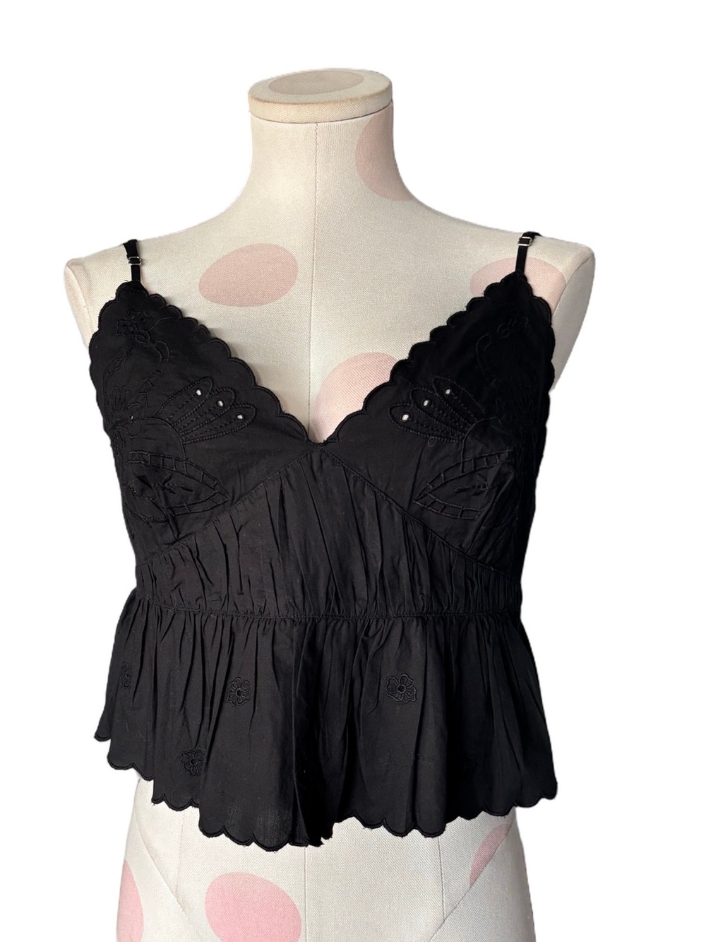 NWT Zara Black Embroidered Lace Peplum Crop Top Large